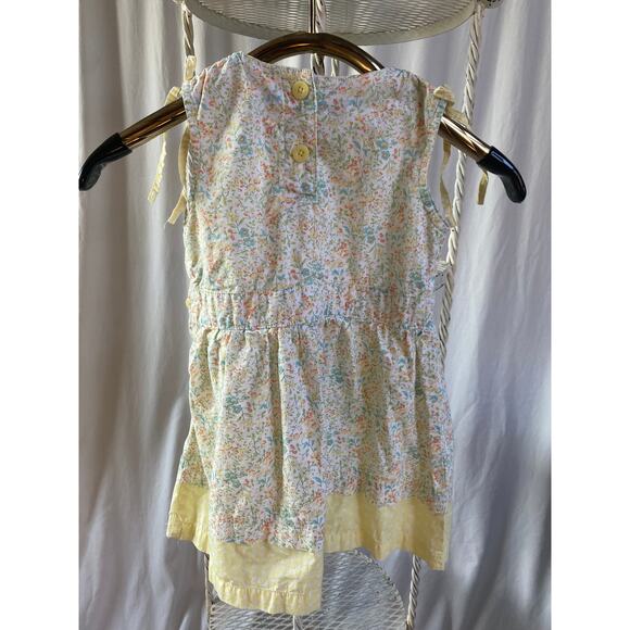 Oh Kosh B' Gosh Dress Retro Cotton Yellow Floral Contrast Hem Sleeve Bows Size 4 - Picture 2 of 8